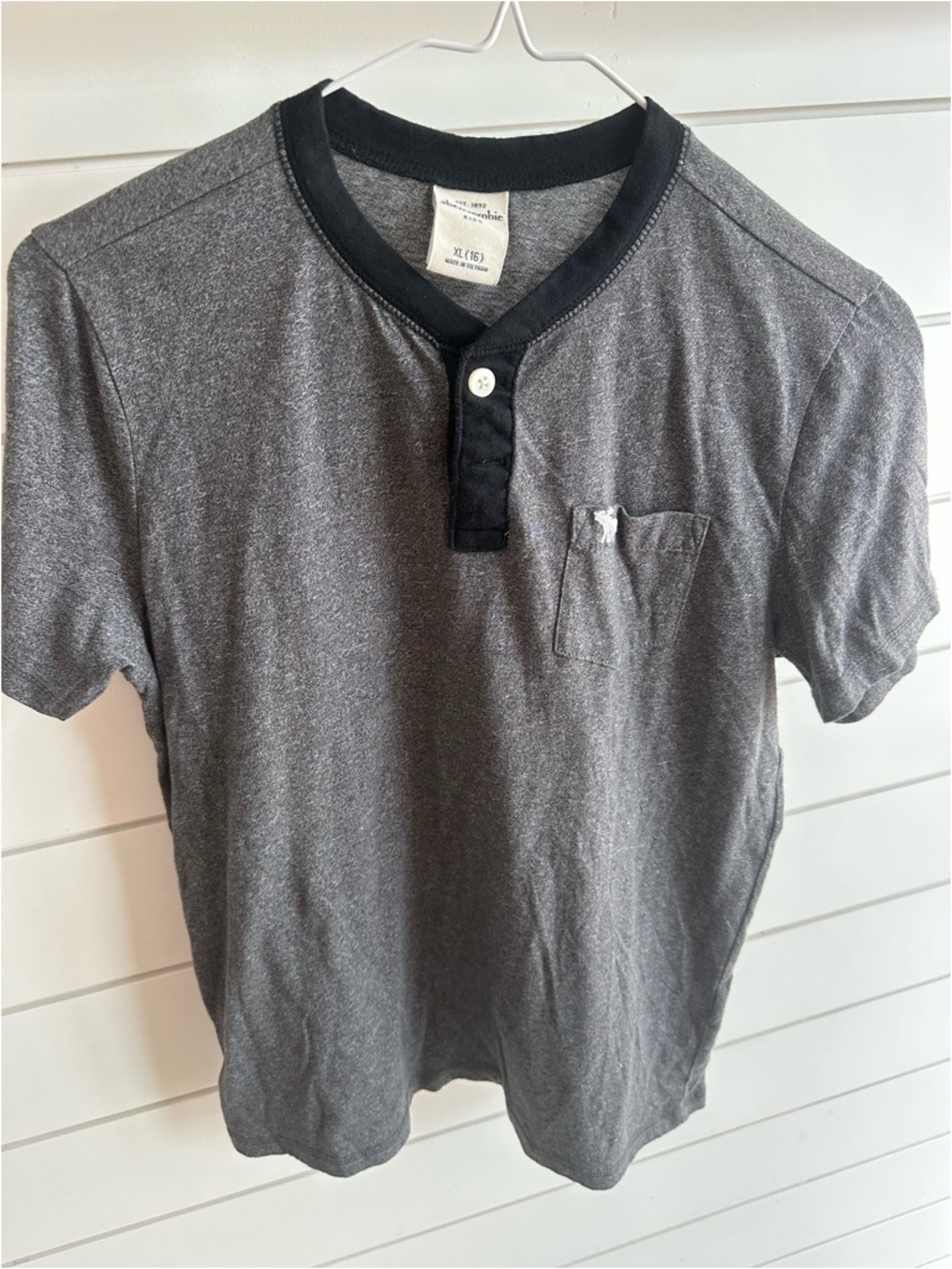 abercrombie kids Gray Heather Henley with Black Trim